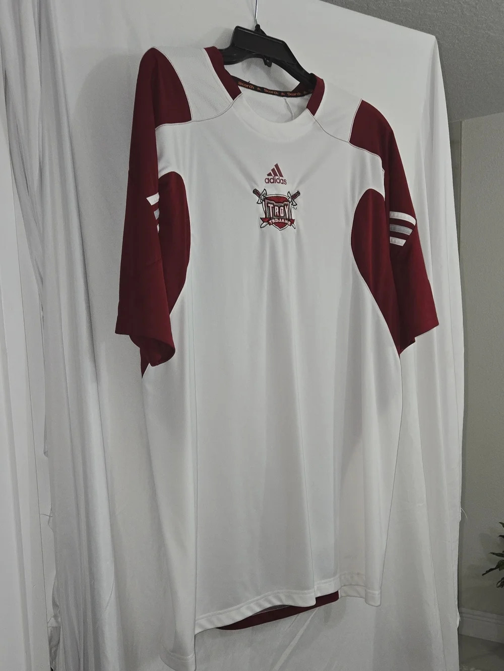 adidas Trogans White and Maroon Short Sleeve Athletic Jersey
